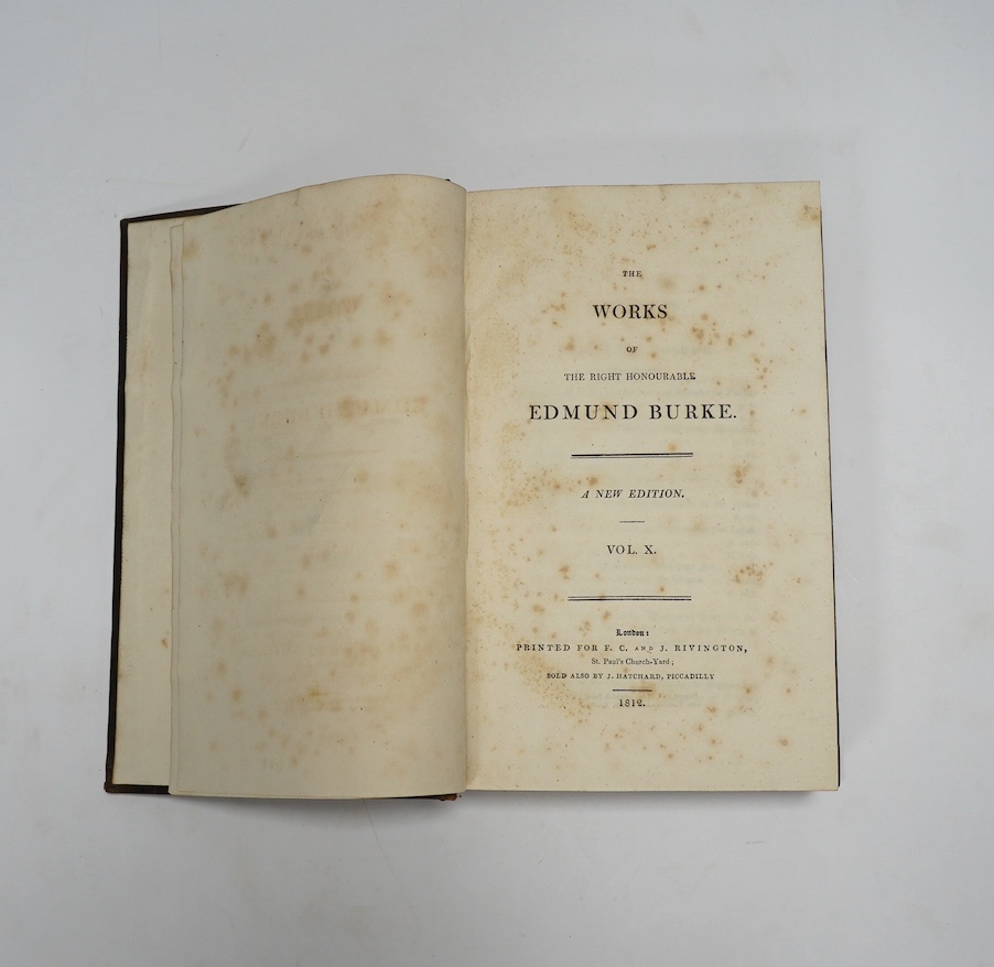 Bindings - Burke, Edmund - The Works, 12 vols, 8vo, calf, London, 1813-15; Watson, Robert - The History of the Reign of Philip the Second, King of Spain, 3 vols, 6th edition, 8vo, diced calf, London, 1803; [Castera, Jean